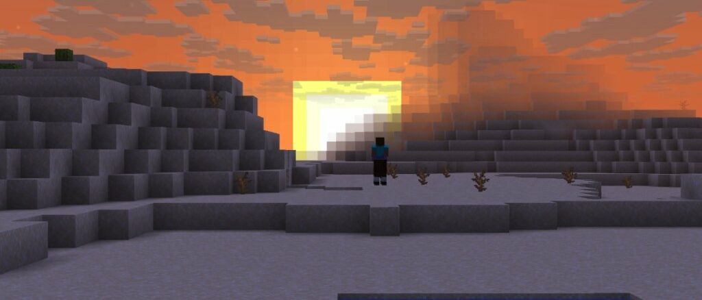 Стив скачет на лошади навстречу закату &mdash; иллюстрация к Minecraft 26.4 Snapshot 2