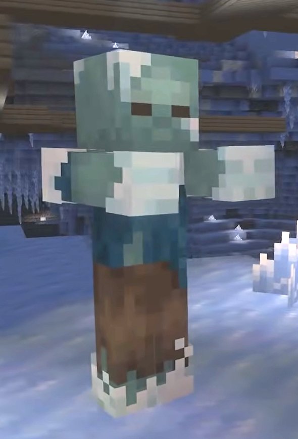 Замёрзший зомби в ледяной пещере Minecraft