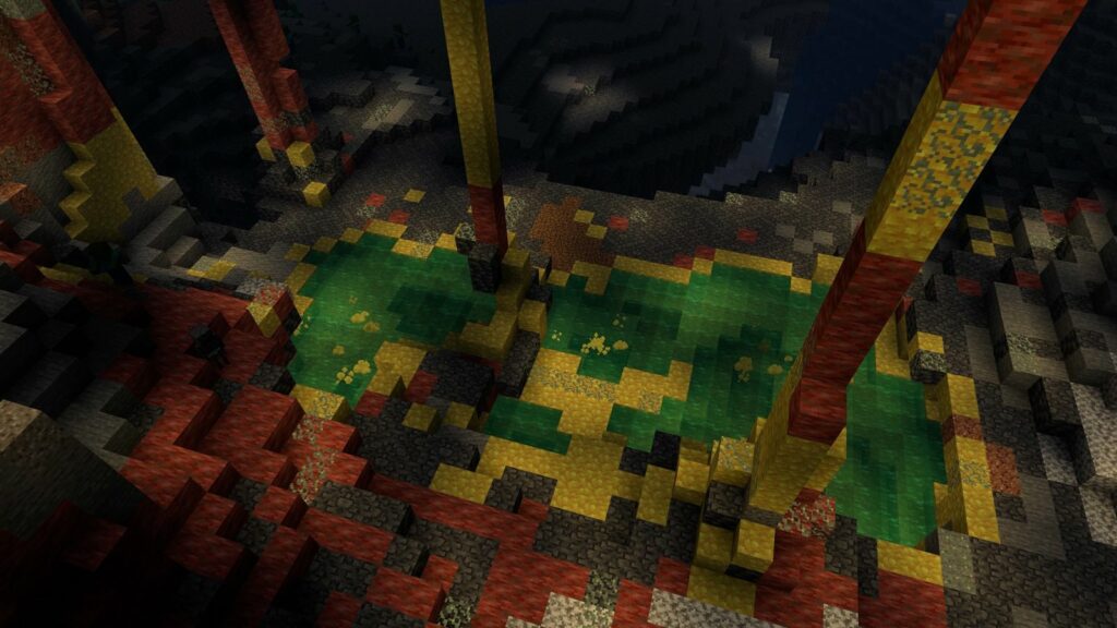 Серные озёра в подземной пещере Minecraft