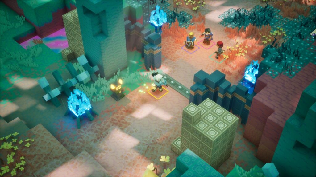 Бирюзовые руины и светящиеся кристаллы в Minecraft Dungeons II
