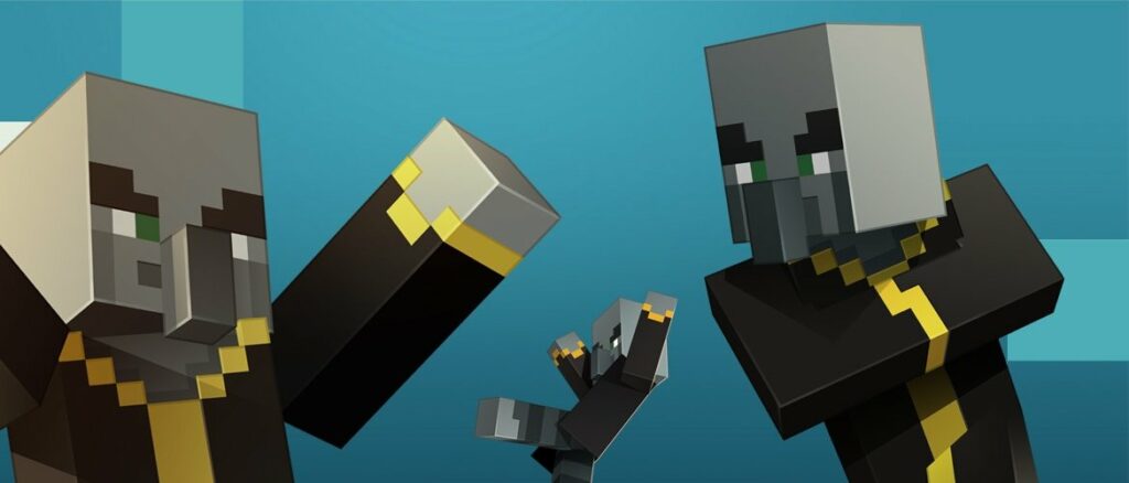 Три вызывателя на голубом фоне &mdash; арт Mojang