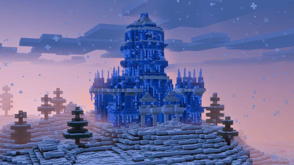 Замок из голубых кирпичей плотного льда в Minecraft