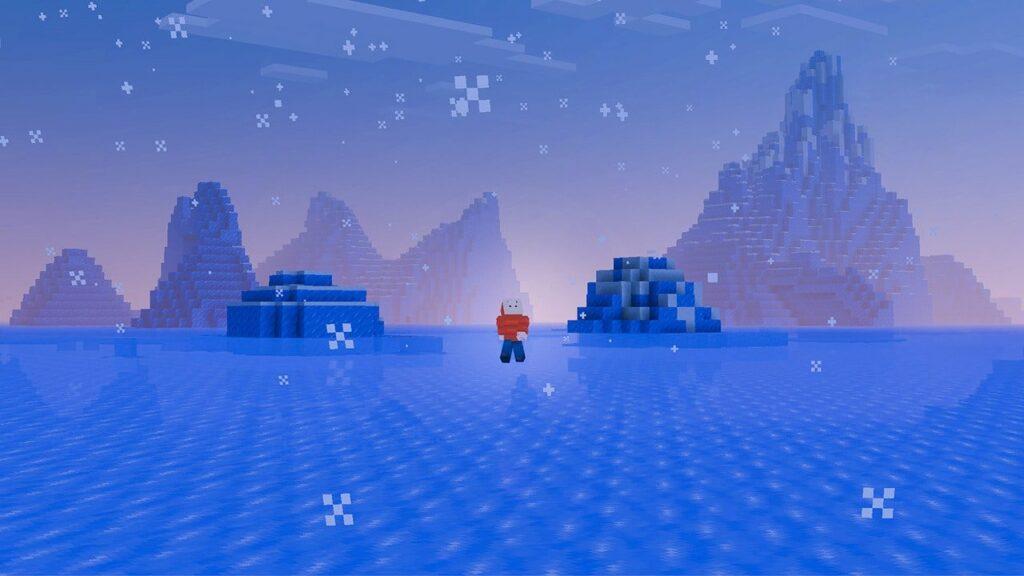 Замёрзшее море со льдом, который издаёт звуки, в Minecraft
